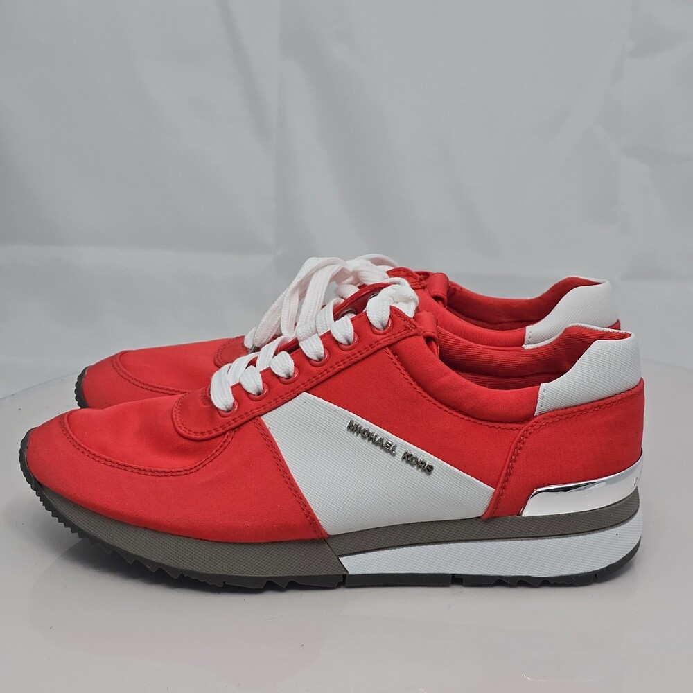 Michael Kors Allie Women 8 M Trainer Sneakers Coral Reef (Red-orange)/Silver
